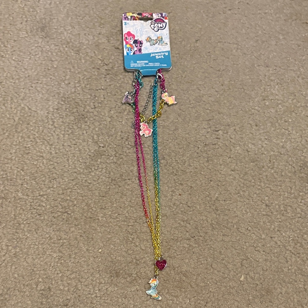 My Little Pony Pink Teal Gold Multichain Charm Necklace